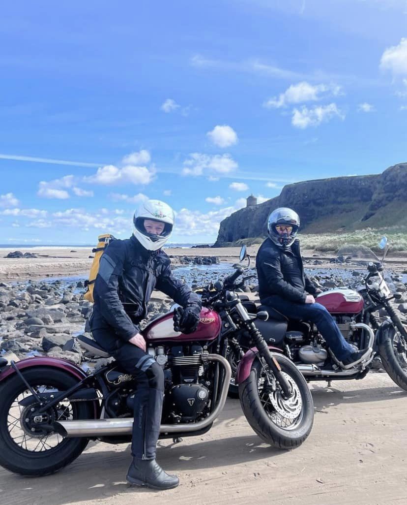 Picture of Outlander's John Bell on a motorcycle