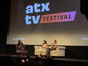 Photo of Caitriona Balfe and Maril Davis at ATX TV Festival